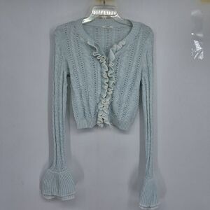 Tularosa Light Blue Ruffle Knit Cardigan